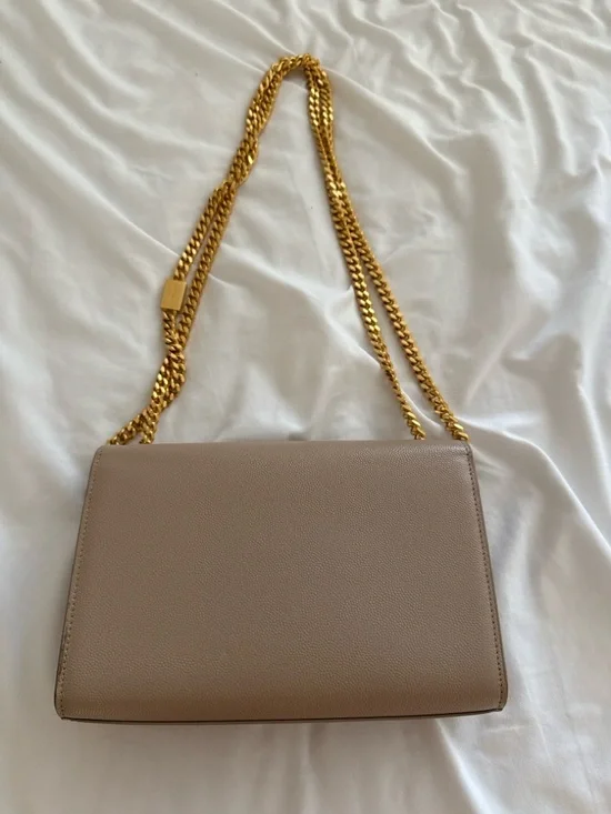 Saint Laurent Taupe Beige Leather Chain Shoulder Bag with Gold Hardware - Picture 6 of 9